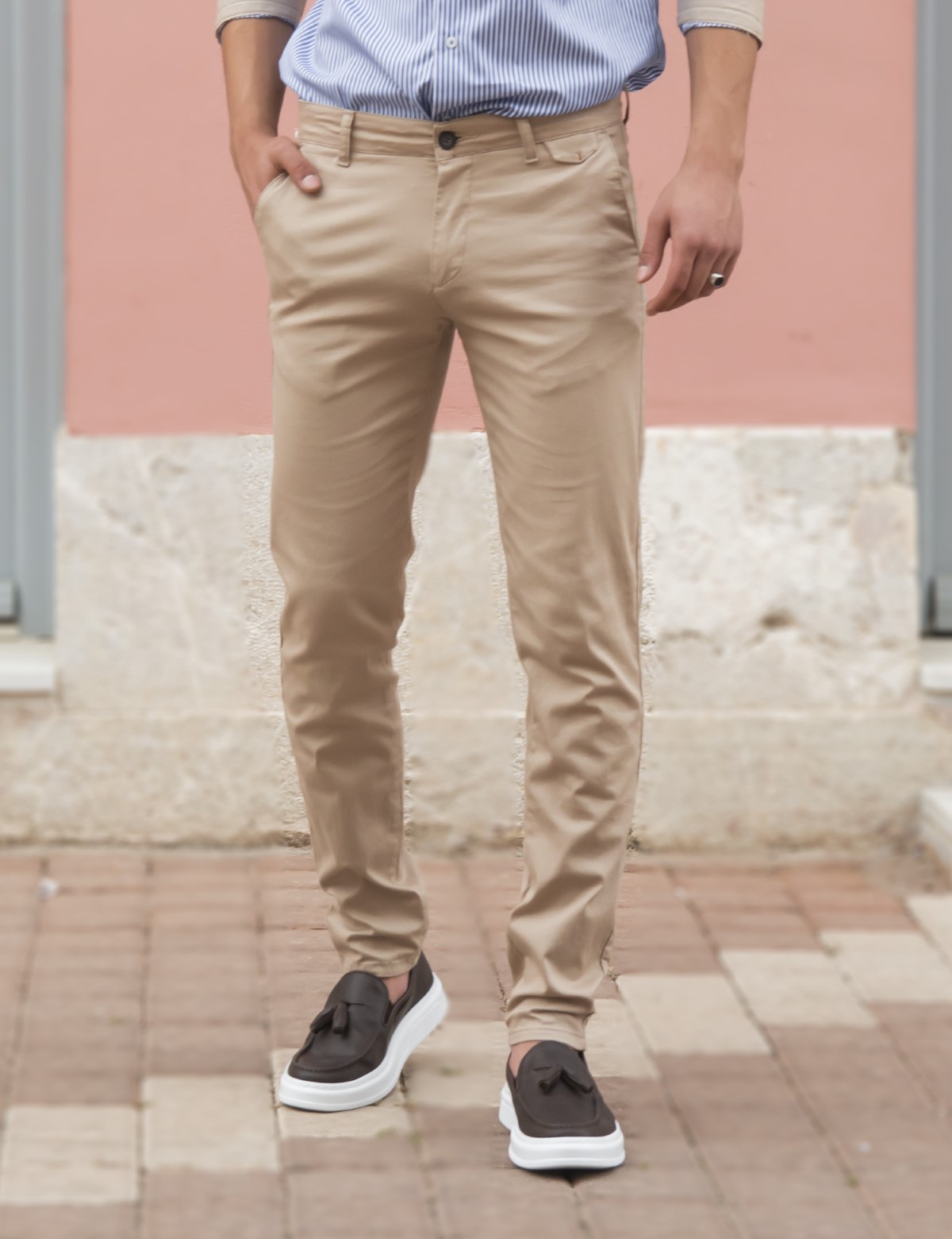 Ανδρικό μπεζ υφασμάτινο Chinos παντελόνι Ben Tailor 0285B